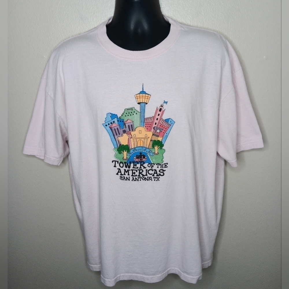 VTG 90s Towers Of The Americas San Antonio Adult XL T-shirt Vacation Tee Pink